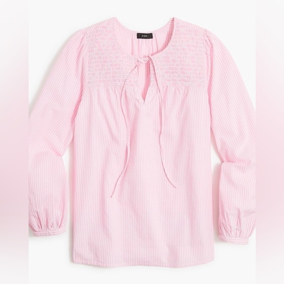 J. Crew Factory Tops - j. crew factory striped tie neck smocked shoulder long sleeve blouse